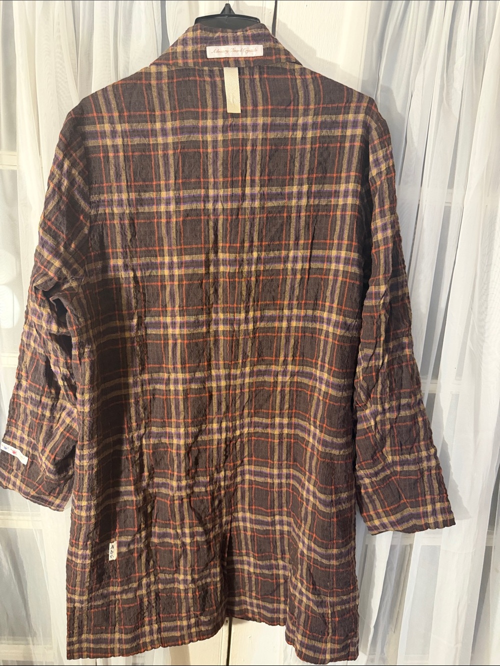 Advisory Board Crystals ABC Plaid Long Coat Jacket Men’s Large Linen Blend - Picture 10 of 12